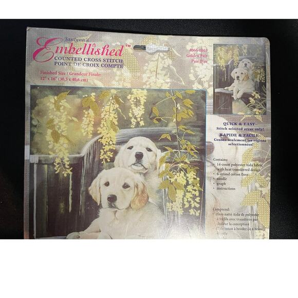 Embellished Counted Cross Stitch, Golden Labrador Retriever Puppies. - Picture 7 of 9